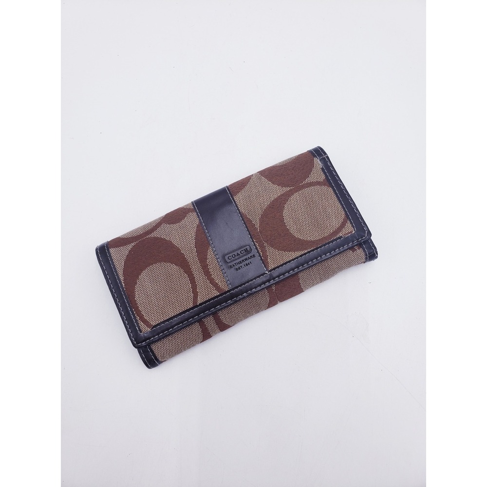Coach Slim Envelope Wallet Brown Signature C Jacquard Canvas Leather Trim